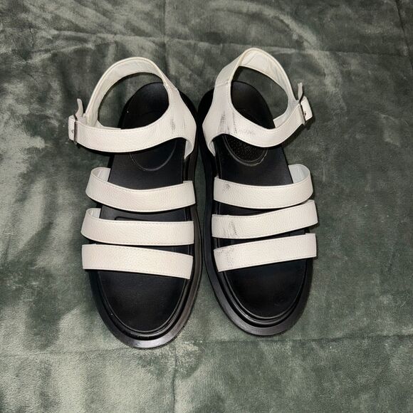 Truffle Collection Women's Sandals Sz 8 White Black Leather Ankle Strap Strappy - Picture 1 of 7